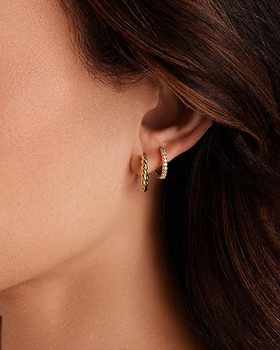 PAVOI Gold Hoop Earrings for Women - 14K-18K Yellow Gold Plated 925 Sterling Silver - Hypoallergenic 3-Pair Small Hoop Earings Set with Cubic Zirconia - Rope Teardrop & Chunky Huggie Styles Earscape Piercings - style: Cubic Zirconia