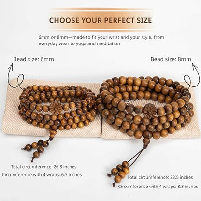 108 Mala Beads Prayer Beads, Wooden Bead Bracelet, Meditation Accessories, Bead Bracelet Men, Natural Wood Bead Chain - size: 6mm