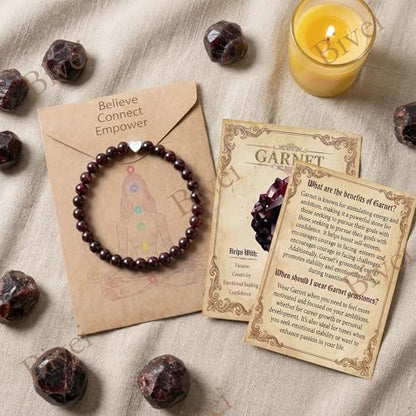 Bivei Crystal Stretch 6mm Bracelets for Women | Handmade Natural Stone Beaded Stretch Bracelet, Stainless Steel Heart Bead, Tranquility Yoga Gift Jewelry for Women - color: Garnet - Energizing