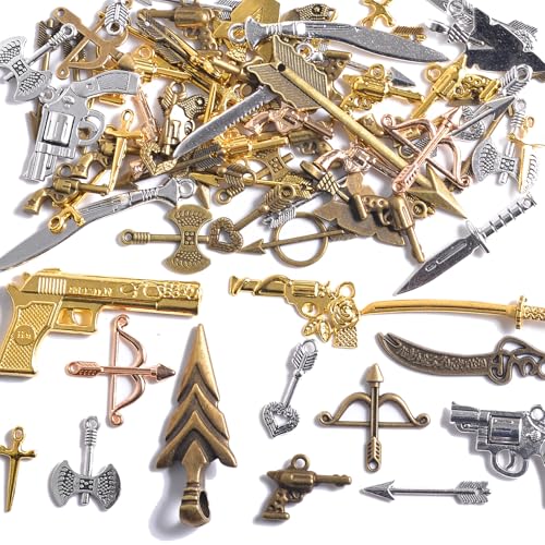 stino 100 G Mixed Style Metal Charms for Jewelry Making, Bulk Silver & Gold Plated, for Bracelet, Necklace, Earrings DIY Crafts - style: Weapon