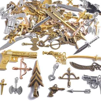 stino 100 G Mixed Style Metal Charms for Jewelry Making, Bulk Silver & Gold Plated, for Bracelet, Necklace, Earrings DIY Crafts - style: Weapon