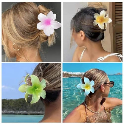 Flower Hair Clips for Women Claw Clips Summer Fashion Hair Accessories with Purple Gradient Cute Plumeria Design Barrettes Hold Hair in Place for Thick Thin Hair(3Pcs: 1 large 2 small) - color: Purple