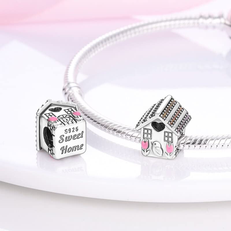 Vegas Safety Chain Sun Birthday Mom Camera Dog God Psalm Bead Pendant 925 Sterling Silver Dangle Compatible With Pandora Moments Charm Bracelet - style: Home Sweet Home Charm Pave House