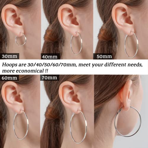 Senteria Large Gold Plated Hoop Earrings for Women Lightweight 316L Stainless Steel Hoop Earrings Set Hypoallergenic Thin Gold Plated Hoop Earrings for Women (30/40/50/60/70MM) 5 Pairs - color: 6pairs(30/40/50mm)-gold+silver