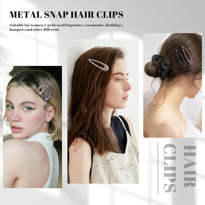 20 PCS Metal Snap Hair Clips Water Drop No Slip Barrettes for Women Bright Small Hair Clips For Thick And Thin Fine Hair,Metallic,1.97 x 0.5 In. - color: Metallic