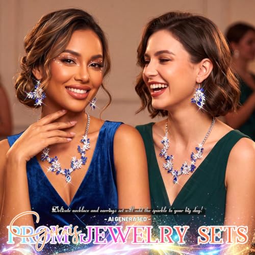 Green Rhinestone Indian Jewelry Set Gold Bridal Wedding Necklace and Earrings Sets Prom Costume Jewelry for Women and Brides - color: Silver Blue