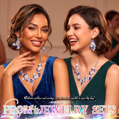 Green Rhinestone Indian Jewelry Set Gold Bridal Wedding Necklace and Earrings Sets Prom Costume Jewelry for Women and Brides - color: Silver Blue