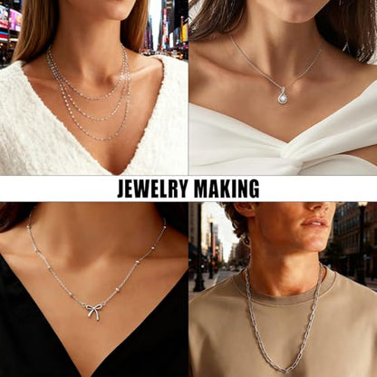 20Pcs (5 Styles) Stainless Steel Chains for Jewelry Making (Silver 21in) | Bulk Silver & Gold Plated Chains, Satellite, Paper Clip, Lip, Rolo, Cable, Jewelry Making - color: Silver (21 inch)