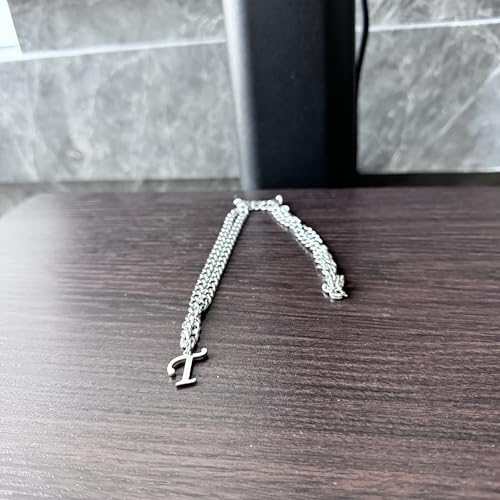 Stainless Steel Initial A-Z Necklace for Men Women,Cuban Chain,Titanium Steel Initial Letter Pendant Charm Necklaces Accessories Jewelry for Woman Man,21 Inch Chain - color: T