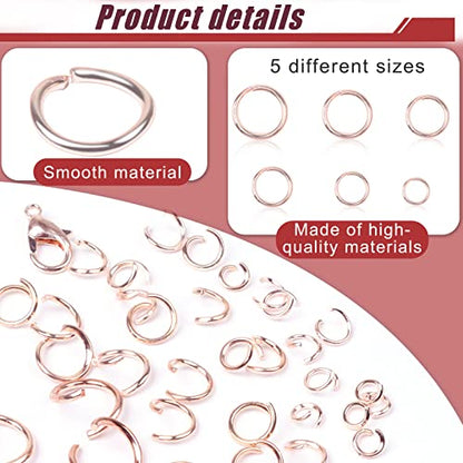 YUGDRUZY Jump Rings for Jewelry Making Kit, 1500 pcs Jewelry Repair Kit for Necklace Bracelet, Lobster Clasps and Closures Repair Supplies Kit with Pliers Tweezers-Rose Gold - color: Rose Gold