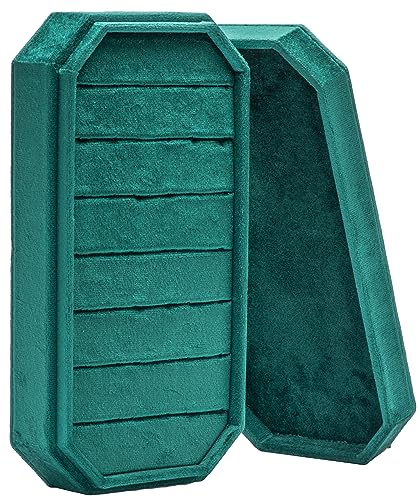 Velvet Ring Organizer Display Tray Jewelry Box Earring Holder Case | for Wedding Birthday Christmas Day (Green) - color: Green
