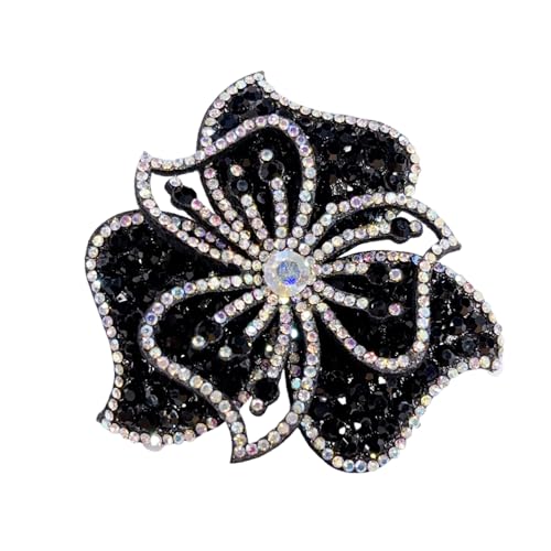 3.15" Bohemian Rhinestone Flower Brooch Pin for Women Laides Vintage Design Crystal Floral Brooches Lapel Pins Hair Clips for Clothes Elegant Wedding Christmas Party Dress Accessories Jewelry - color: Black