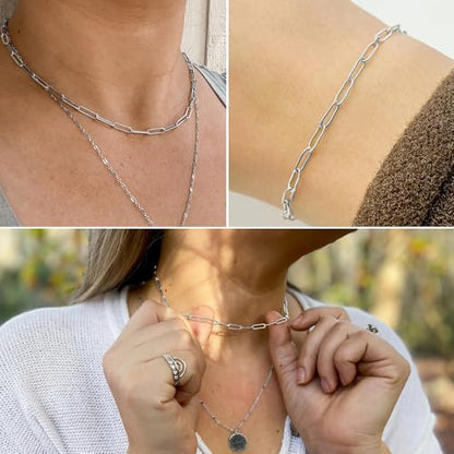 33FT Stainless Steel Paperclip Chain 4.3mm Silver Chain for Jewelry Making | Textured Cable Link Chains Roll Bulk for Necklace Bracelet Crafts - color: stainless steel color