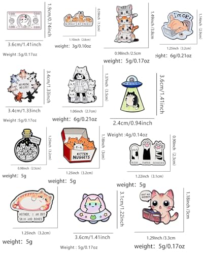 13 Pcs Cute Cat Enamel Pins Set, Funny Kawaii Kitty Lapel Pins with Rubber Backs, Collectible Animal Badges in Gift Box for Backpacks, Jackets, Hats, Tote Bags & Lanyards