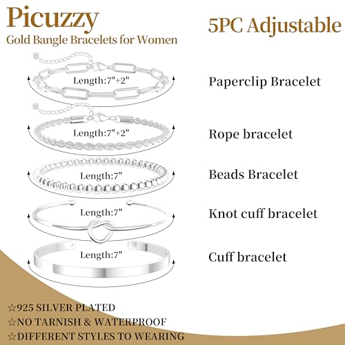14K Gold Plated Stackable Bangle Bracelets Set for Women | Cuff Bracelet Stackable Bangles Bracelet for Women Trendy Fashion Accessories Tie Knot Cuban Rope Paperclip Beaded Bracelets - color: 5-layer A SL