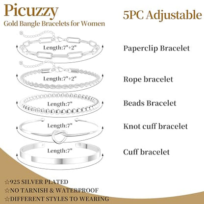 14K Gold Plated Stackable Bangle Bracelets Set for Women | Cuff Bracelet Stackable Bangles Bracelet for Women Trendy Fashion Accessories Tie Knot Cuban Rope Paperclip Beaded Bracelets - color: 5-layer A SL
