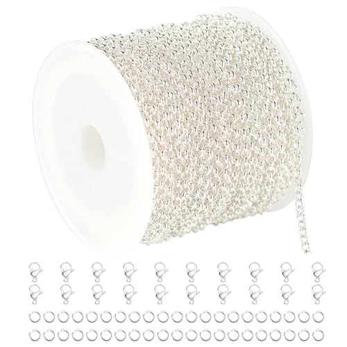 UMAOKANG 10 Meters Silver Chain for Jewelry Making Silver Plated Solid Brass Chains Bulk for Women Necklace Bracelet DIY Jewelry Supplies - color: Silver Rolo