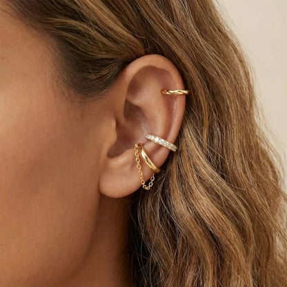 Ear Cuffs Non Piercing Ear Cuff for Women Clip on Huggie Hoop Earrings Gold Fake Earring Cuff with Chain Clips Minimalist Jewelry - color: B4:4pcs gold