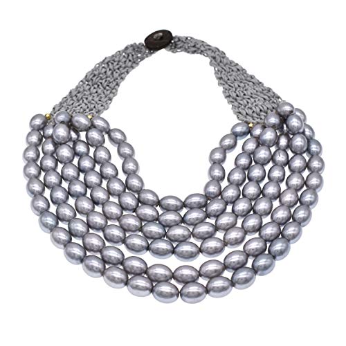utop JNF Hand made Pearl Statement Necklace for Women Rhinestone Multilayer Crystal Necklaces Chunky Pearl Necklace Large Pearl Necklace and Earrings Set for Mother Mom's gift - color: grey pearl necklace