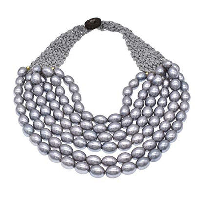 utop JNF Hand made Pearl Statement Necklace for Women Rhinestone Multilayer Crystal Necklaces Chunky Pearl Necklace Large Pearl Necklace and Earrings Set for Mother Mom's gift - color: grey pearl necklace