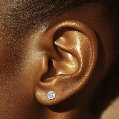 Zircon Flat Back Screw Hypoallergenic Surgical Steel Stud Earrings - color: Ice White, size: 1ct - 0.24 Inch (6mm)