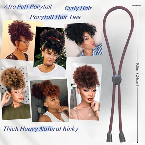 6pcs Brown Adjustable Hair Ties - Long, Extra Length Scrunchies for Thick Hair, Afro Puffs & Ponytails - One Handed Use - color: Brown