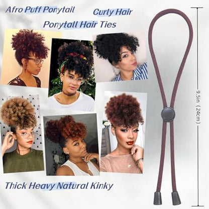 6pcs Brown Adjustable Hair Ties - Long, Extra Length Scrunchies for Thick Hair, Afro Puffs & Ponytails - One Handed Use - color: Brown