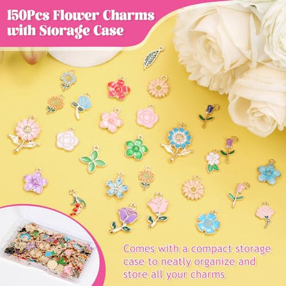 Mckanti 150Pcs 75 Pairs Spring Flower Charms for Jewelry Making and Bracelets, Wholesale Floral Assorted Enamel Mixed Bulk Metal Charms for DIY Necklace Bracelet Earring Jewelry Making and Crafting - style: Flower Charms