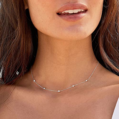 VRIUA Necklaces for Women - 14K Gold/Silver Plated Dainty Chain Necklace with Five Charms: Diamond, Bow, Snowflake, Cross, Flower, Clover, Butterfly, Heart, Star of David, and Star Trendy Jewelry - color: Silver, style: Station