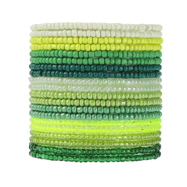 18-20PCS Colorful Bohemia Seed Beaded Bracelets Set Stackable Boho Stretch Bangle Bracelets Multilayer Boho Anket Concert Summer Beach Vaction Surf Jewelry Accessory - color: Green-20pcs