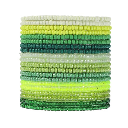18-20PCS Colorful Bohemia Seed Beaded Bracelets Set Stackable Boho Stretch Bangle Bracelets Multilayer Boho Anket Concert Summer Beach Vaction Surf Jewelry Accessory - color: Green-20pcs