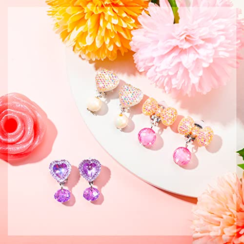 Hicarer 9 Pairs Clip On Earrings for Girls Pretend Princess Play Earrings Jewelry Set