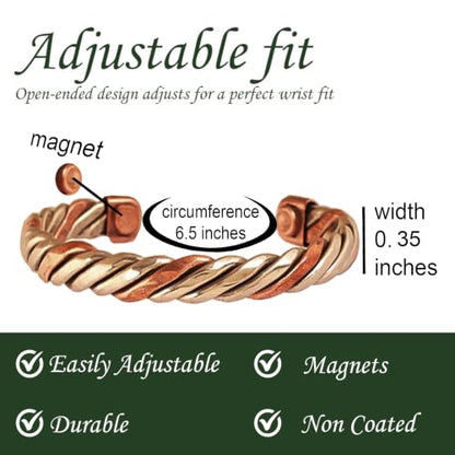 Touchstone Copper magnetic bracelet Tibetan style. Hand forged with solid and high gauge pure copper. Twisted rope look. 2 metal look. - style: Braided two tone