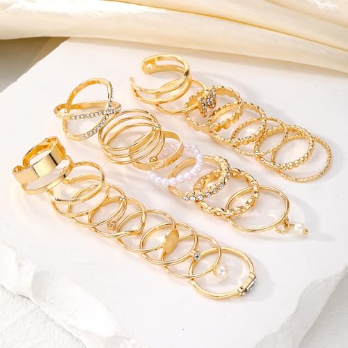Airvess Gold Knuckle Rings for Women Trendy, Vintage Stackable Rings 14k Gold Plated Rings Sets Dainty Joint Finger Midi Ring Cute Rings Pack Festival Jewelry Gift - style: 22 Pcs
