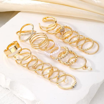 Airvess Gold Knuckle Rings for Women Trendy, Vintage Stackable Rings 14k Gold Plated Rings Sets Dainty Joint Finger Midi Ring Cute Rings Pack Festival Jewelry Gift - style: 22 Pcs