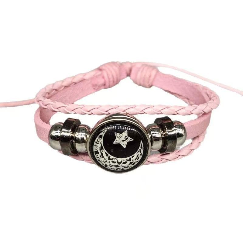 Sun Moon Matching Couple Bracelets for Him Her, Braided Faux Leather Adjustable Wristband, Vintage Sun Star Moon Cabochon Charm Jewelry Valentine Gift for Lovers Best Friends