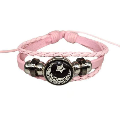 Sun Moon Matching Couple Bracelets for Him Her, Braided Faux Leather Adjustable Wristband, Vintage Sun Star Moon Cabochon Charm Jewelry Valentine Gift for Lovers Best Friends