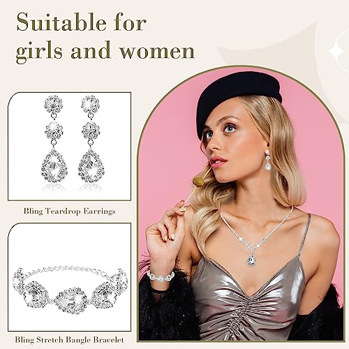 4 Pcs Silver Clutch Purse Jewelry Set for Women Rave Accessories Evening Rhinestone Purse Silver for Bride Wedding - style: Bling Style