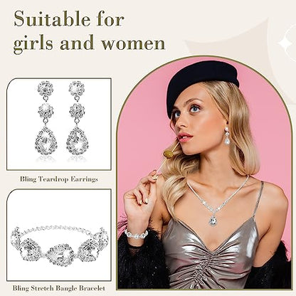 4 Pcs Silver Clutch Purse Jewelry Set for Women Rave Accessories Evening Rhinestone Purse Silver for Bride Wedding - style: Bling Style