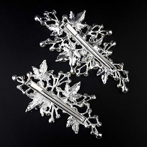 Rhinestone Pearl Alligator Bridal Hair Clips, Set of 2, Silver | For Wedding Prom, Leaf Design, Jewelry Headpiece for Women - color: Silver