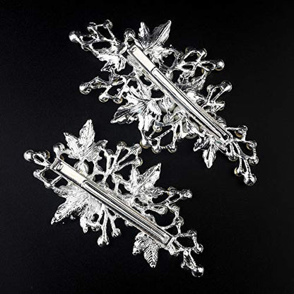 Rhinestone Pearl Alligator Bridal Hair Clips, Set of 2, Silver | For Wedding Prom, Leaf Design, Jewelry Headpiece for Women - color: Silver