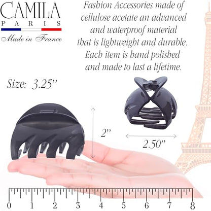 Camila Paris CP3650 French Octopus Hair Clip, 3.25" Large Claw Clips for Thick Hair, Girl Octopus Claw Clip for Women, Strong No-Slip Grip, Wide Jaw Clips for Women, Made in France - color: Grey 3.5"