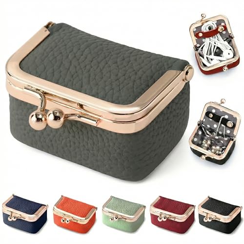 Zivyes Mini Jewelry Box Travel Small Coin Purse Organizer Case Genuine Leather Tiny Size (panel pale green) - color: panel pale green