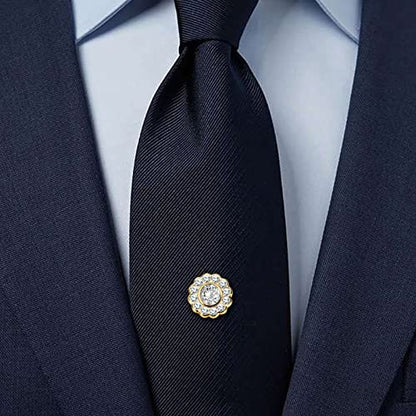 AMITER Crystal/Pearl Tie Tack with Chain, Gold Mens Tie Pin Necktie Pins Lapel Pin for Wedding Birthday Anniversary Party - color: 24k Gold+White Crystal