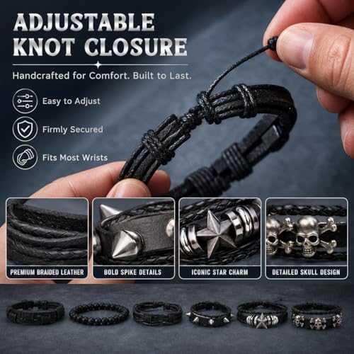 5 Pcs Punk Studded Bracelet Emo Goth Bracelets Y2k Alt Jewelry Grunge Spike Accessories for Men Women Rocker Clothes - color: 6 Pcs