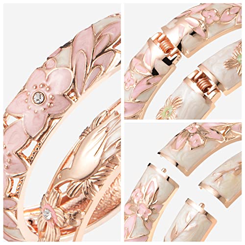 UJOY Handcraft Cloisonne Jewelry Bracelet Colorful Enamel Butterfly Flower Bird Hollowed Spring Hinged Cuff Bangles Women Gifts Pack in Box 88A11 - color: A11/A31-2 PCS-Cream Pink