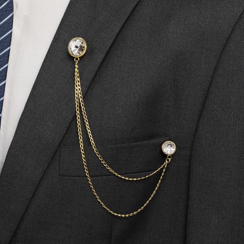 HAWSON Birthstone Brooch Pin for Men with Hanging Chain & Crystal, Mens Gold Tone Lapel Pin for Wedding/Birthday/Party Dress Suits Accessories - color: April Diamond