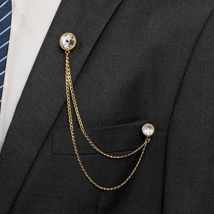 HAWSON Birthstone Brooch Pin for Men with Hanging Chain & Crystal, Mens Gold Tone Lapel Pin for Wedding/Birthday/Party Dress Suits Accessories - color: April Diamond