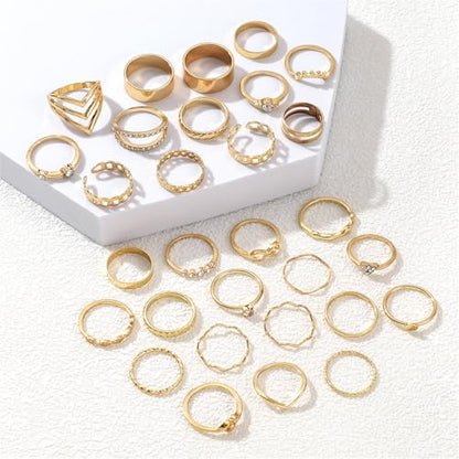 Knuckle Rings Set for Women, Dainty Stackable Midi Rings Simple Stacking Joint Finger Rings Pack Adjustable Cute Butterfly Heart Rings Mixed Size - style: D-30Pcs