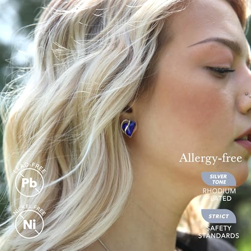 Infinity Love Heart Stud Earrings for Women, Birthstone and Healing Stone, Gifts for Mom, Wife, and Her, Silver Plated - color: 09b-September-Healing Stone for Wisdom-Cobalt Blue